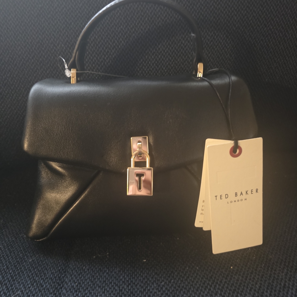NWT Ted Baker Leather Poppy Mini Satchel Bag Purse Crossbody Black Top Handle